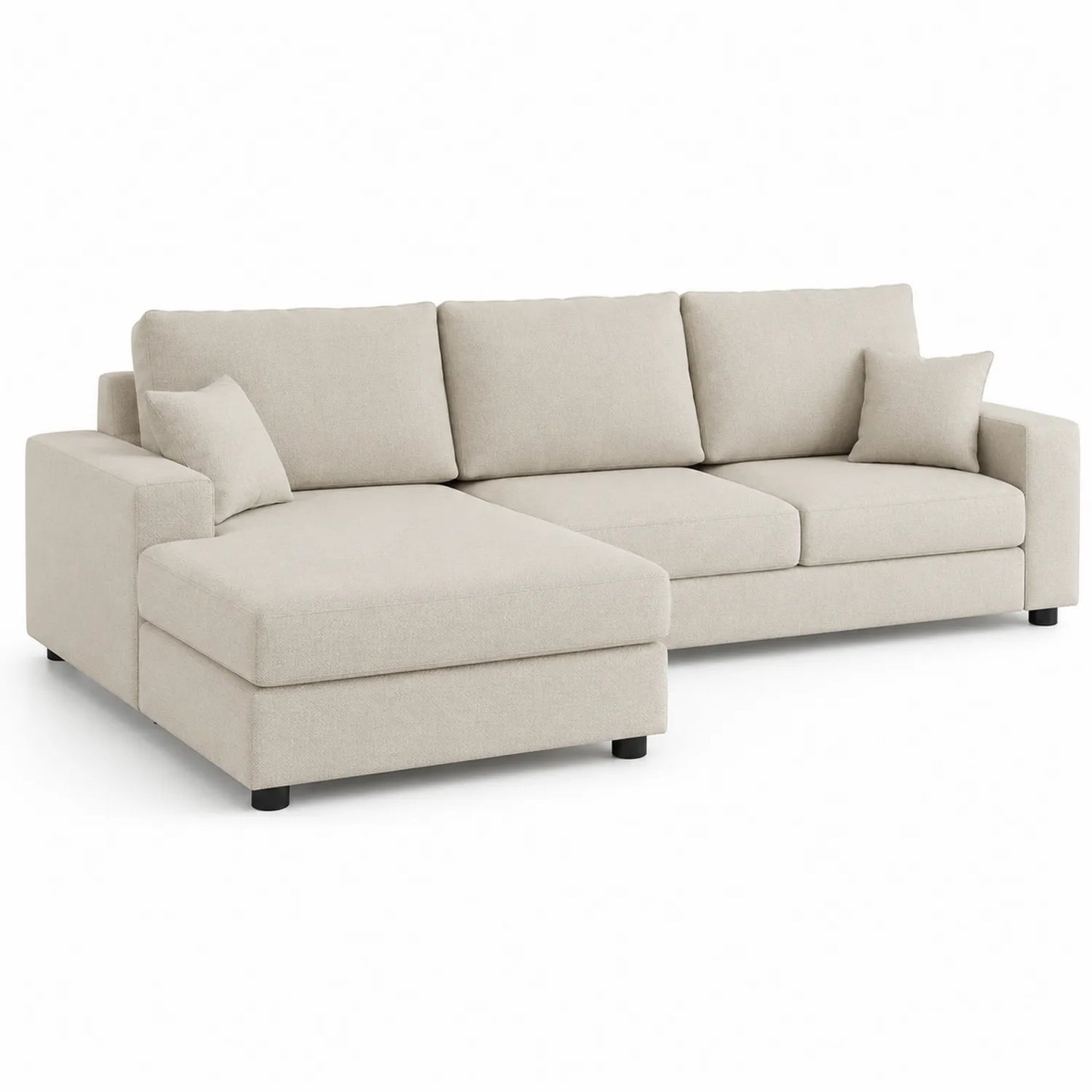 Sofa narożna lewostronna 260 x 160 x 85 cm tkanina poliestrowa beżowa z szezlongiem