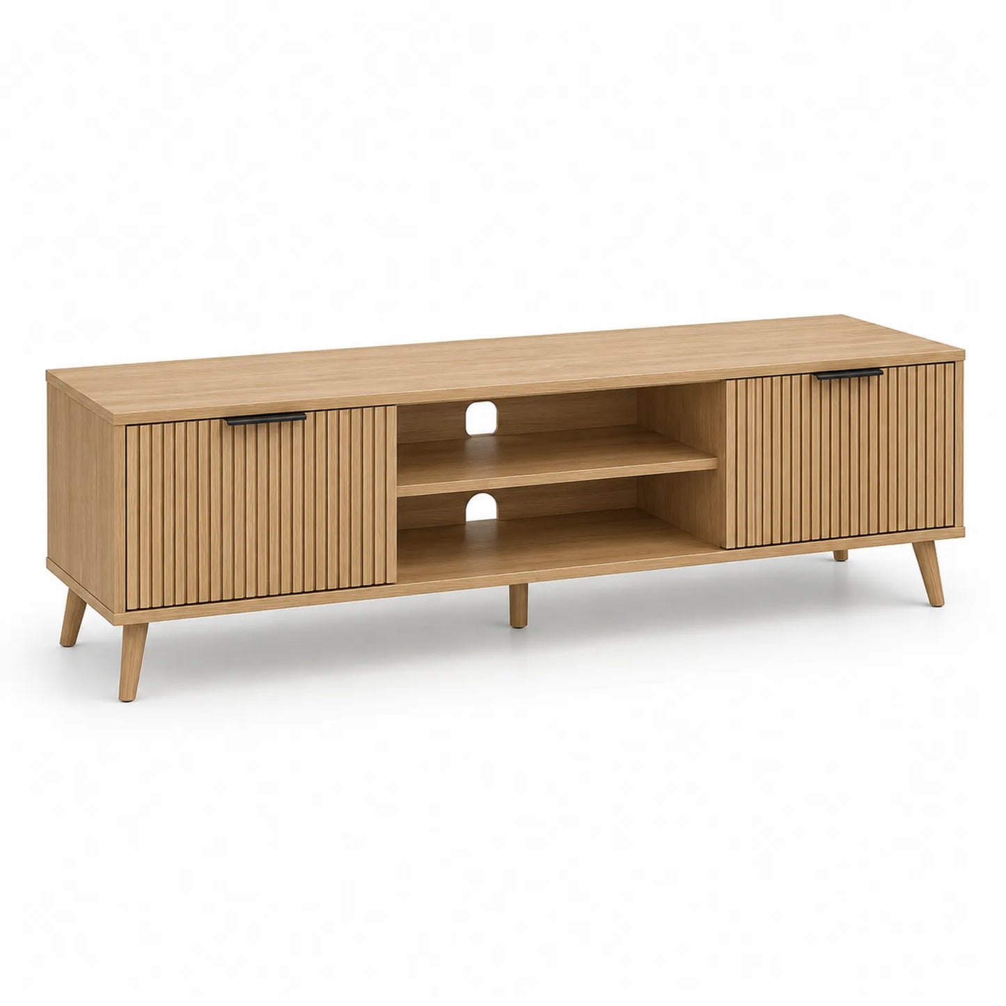 Szafka RTV niska 180 x 40 x 55 cm płyta wiórowa laminowana MDF jasny dąb czarna