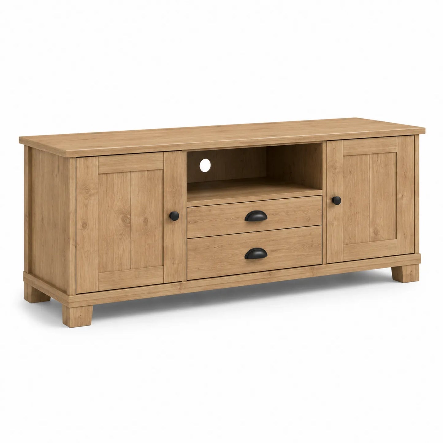 Szafka RTV 160 x 40 x 60 cm MDF dąb naturalny z 2 drzwiami i 2 szufladami oraz otwartą półką