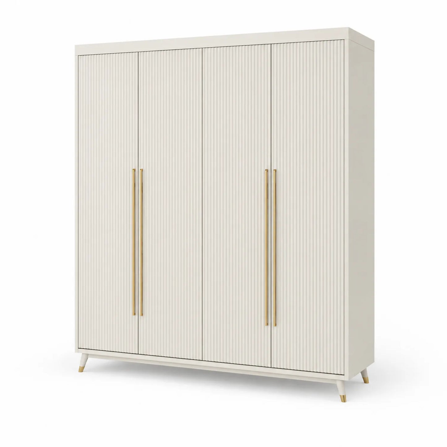 Szafa garderobiana czterodrzwiowa 180 x 55 x 210 cm płyta wiórowa MDF ryflowane fronty kremowa złota