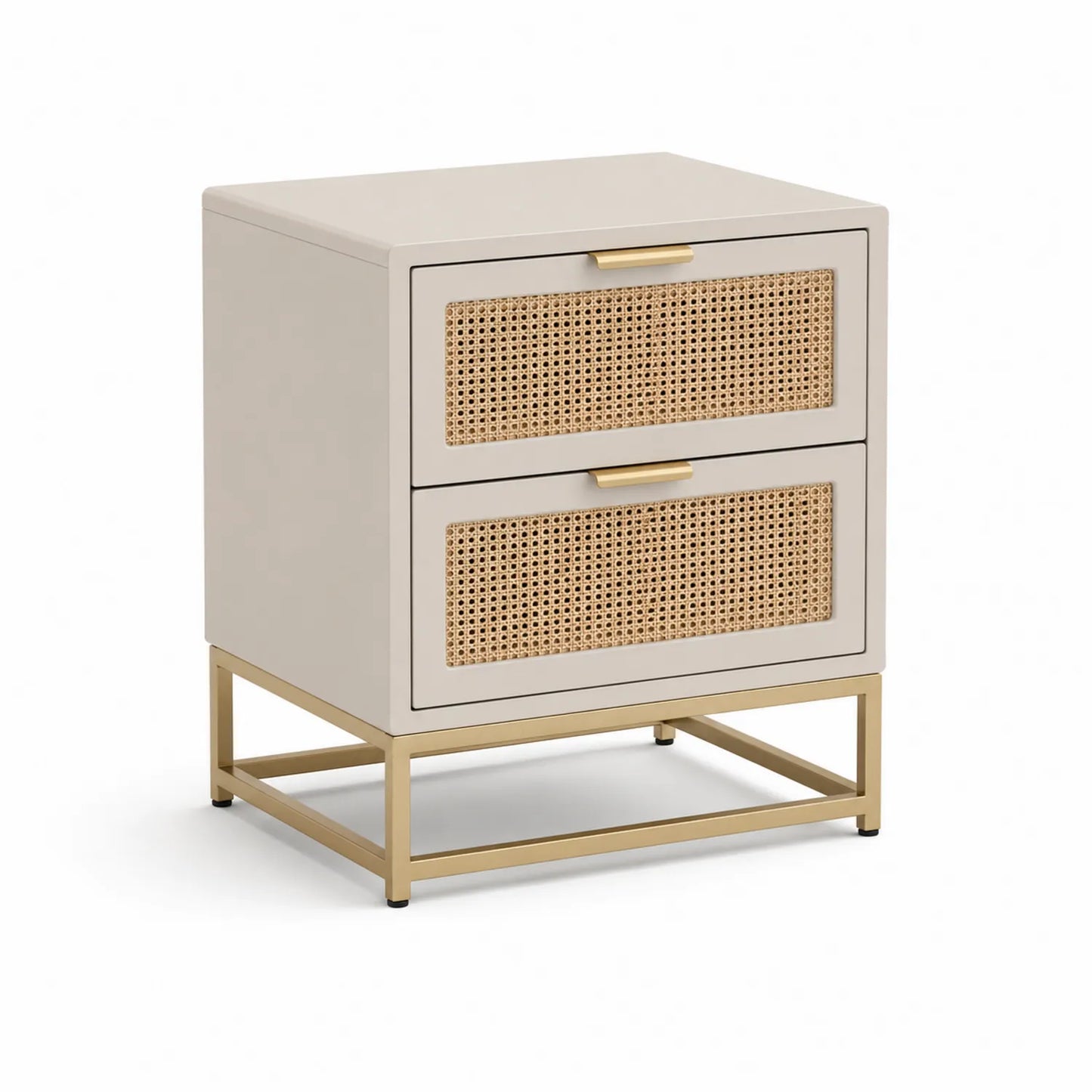 Szafka nocna z 2 szufladami 50 x 40 x 60 cm MDF plecionka rattanowa prostokątna beżowa złota