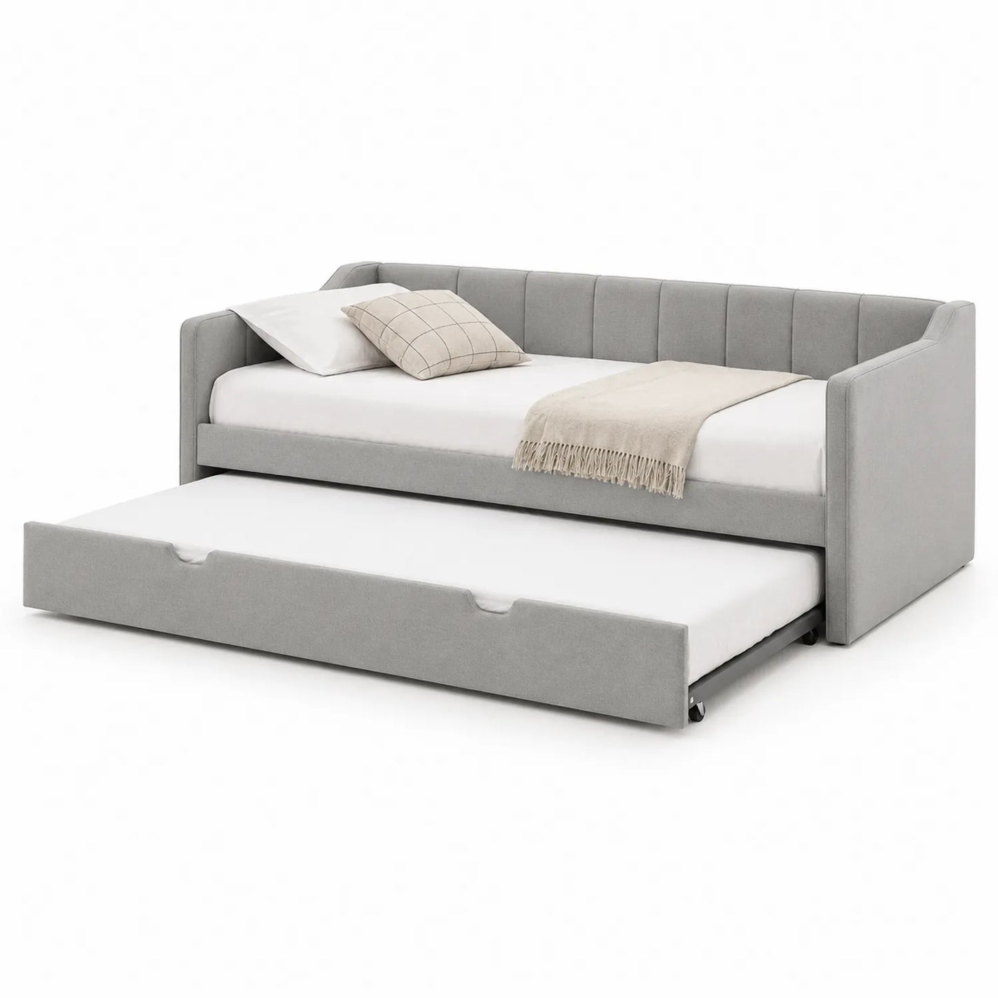 Sofa rozkładana 90 x 200 cm z wysuwanym łóżkiem MDF tkanina poliestrowa szara prostokątna