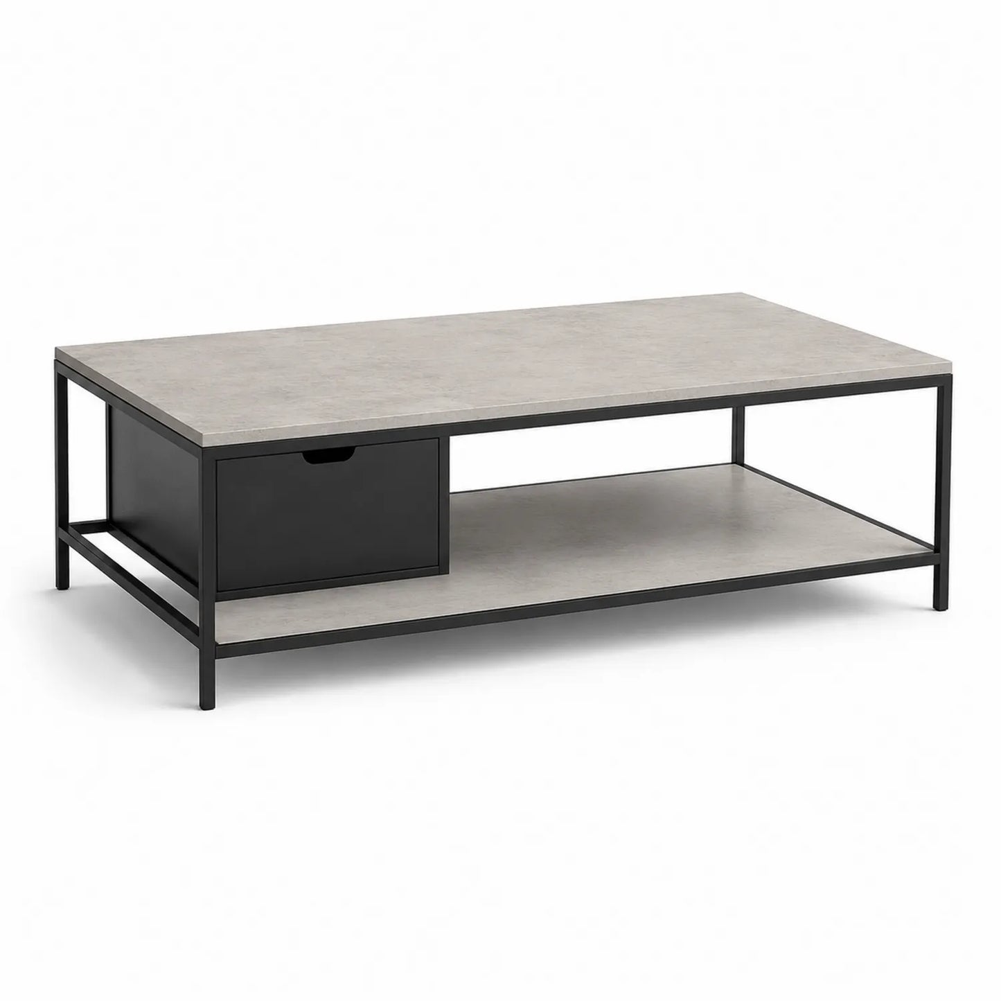 Stolik kawowy prostokątny 110 x 55 x 45 cm MDF stalowa rama szary beż czarny z szufladą i półką