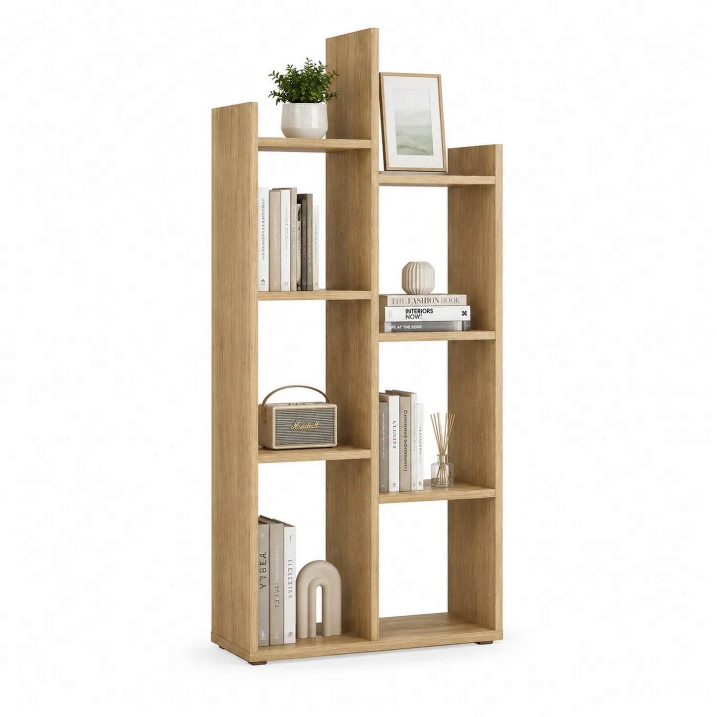 Regał na książki 80 x 30 x 180 cm płyta wiórowa laminowana jasny dąb asymetryczny otwarty
