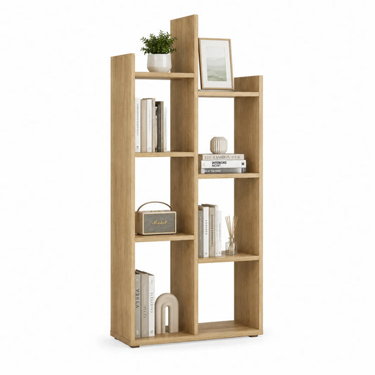 Regał na książki 80 x 30 x 180 cm płyta wiórowa laminowana jasny dąb asymetryczny otwarty