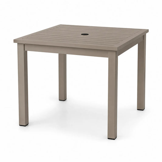 Stół ogrodowy kwadratowy 90 cm 90 cm 74 cm aluminium taupe z otworem na parasol