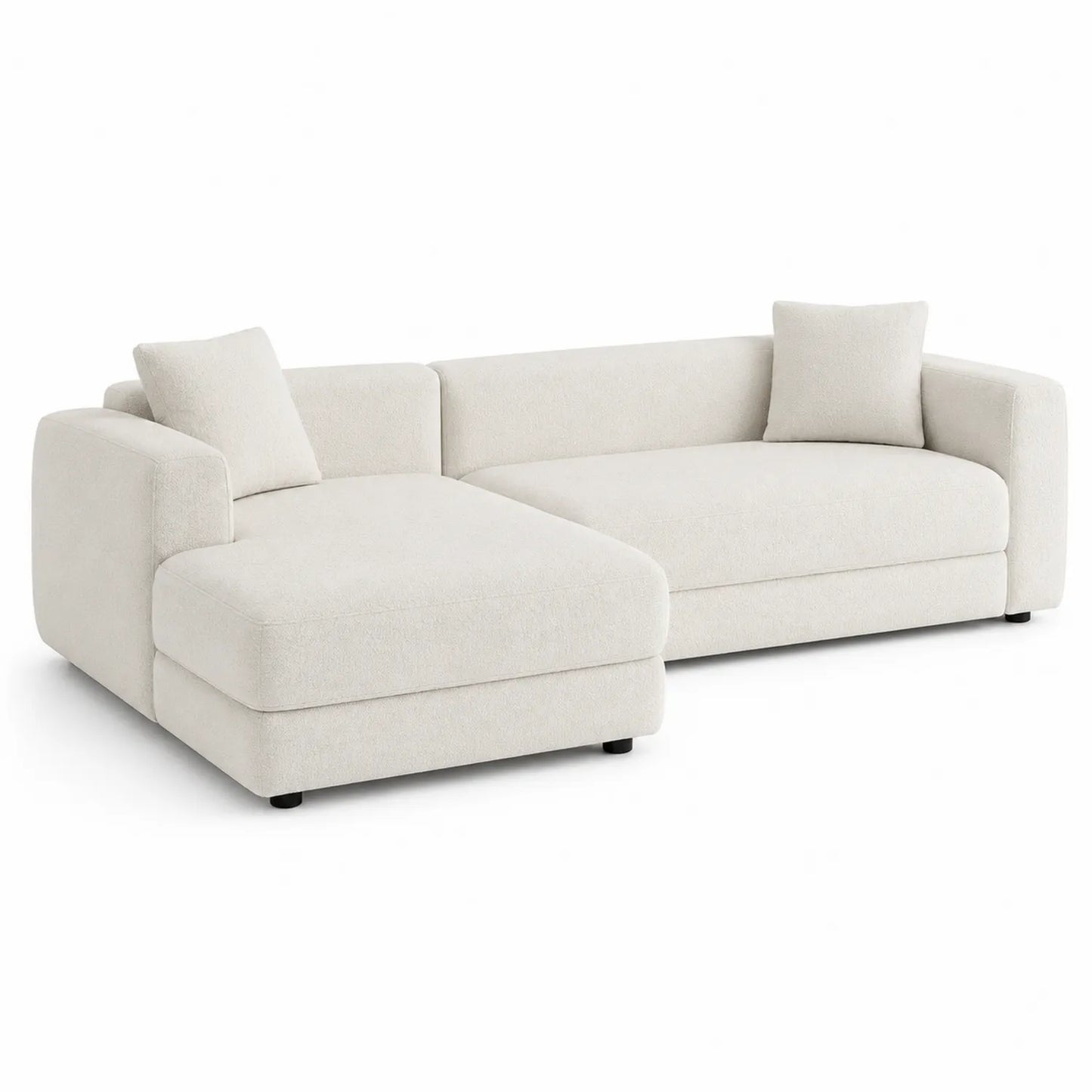 Sofa narożna lewostronna z szezlongiem 260 x 160 x 76 cm tkanina bouclé kremowa