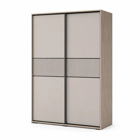 Szafa przesuwna 160 x 60 x 220 cm płyta wiórowa MDF dąb jasny beżowa czarna 2 drzwi przesuwne