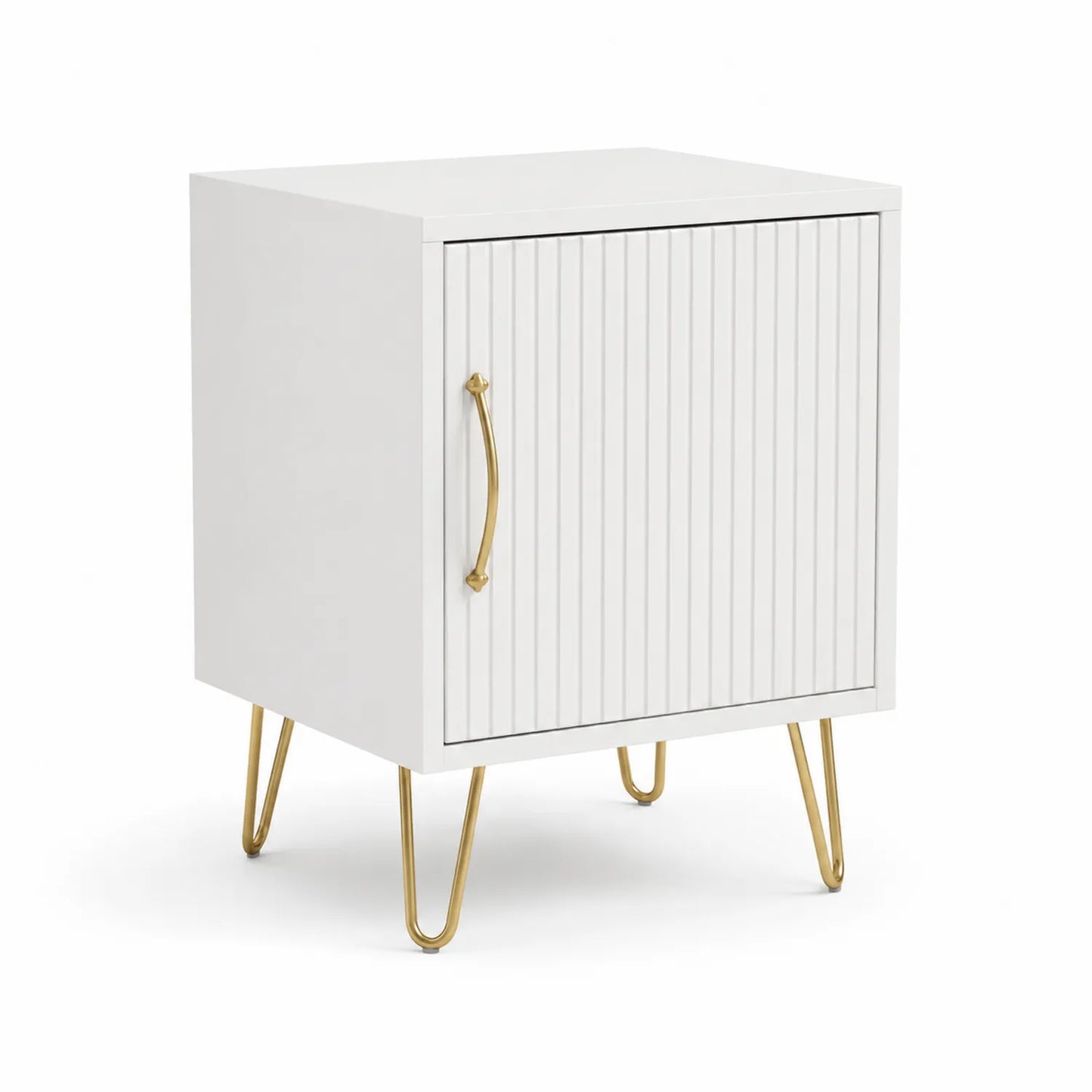 Szafka nocna 45 x 40 x 60 cm MDF prostokątna biała złota z ryflowanymi drzwiami