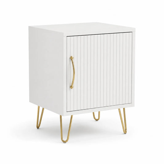 Szafka nocna 45 x 40 x 60 cm MDF prostokątna biała złota z ryflowanymi drzwiami