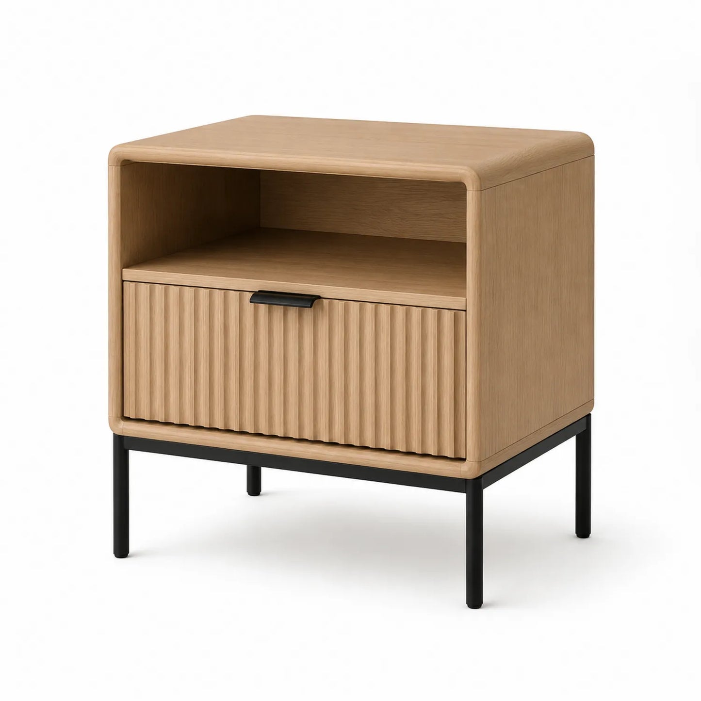 Szafka nocna 50 x 40 x 55 cm MDF fornir dąb naturalny prostokątna z szufladą półką i metalowymi czarnymi nogami