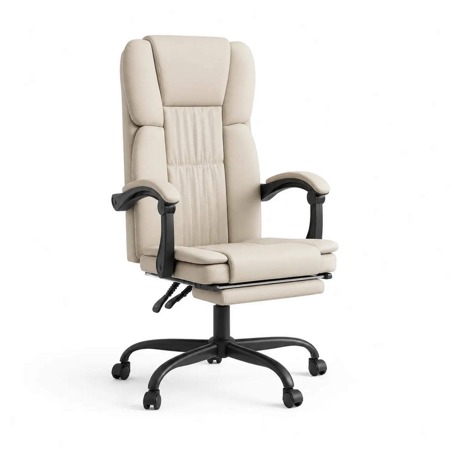 Fotel biurowy obrotowy z podnóżkiem skóra syntetyczna PU beżowo czarny ergonomiczny regulowany