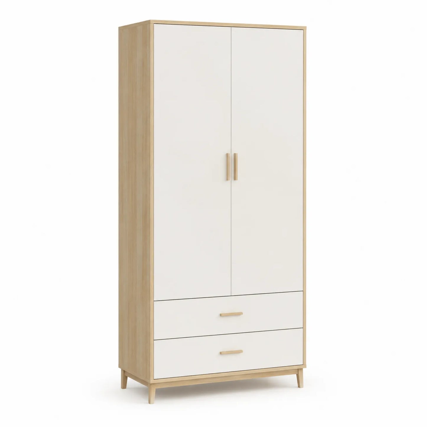 Szafa dwudrzwiowa 80 cm 52 cm 180 cm płyta MDF i płyta wiórowa laminowana biały dąb jasny 2 szuflady