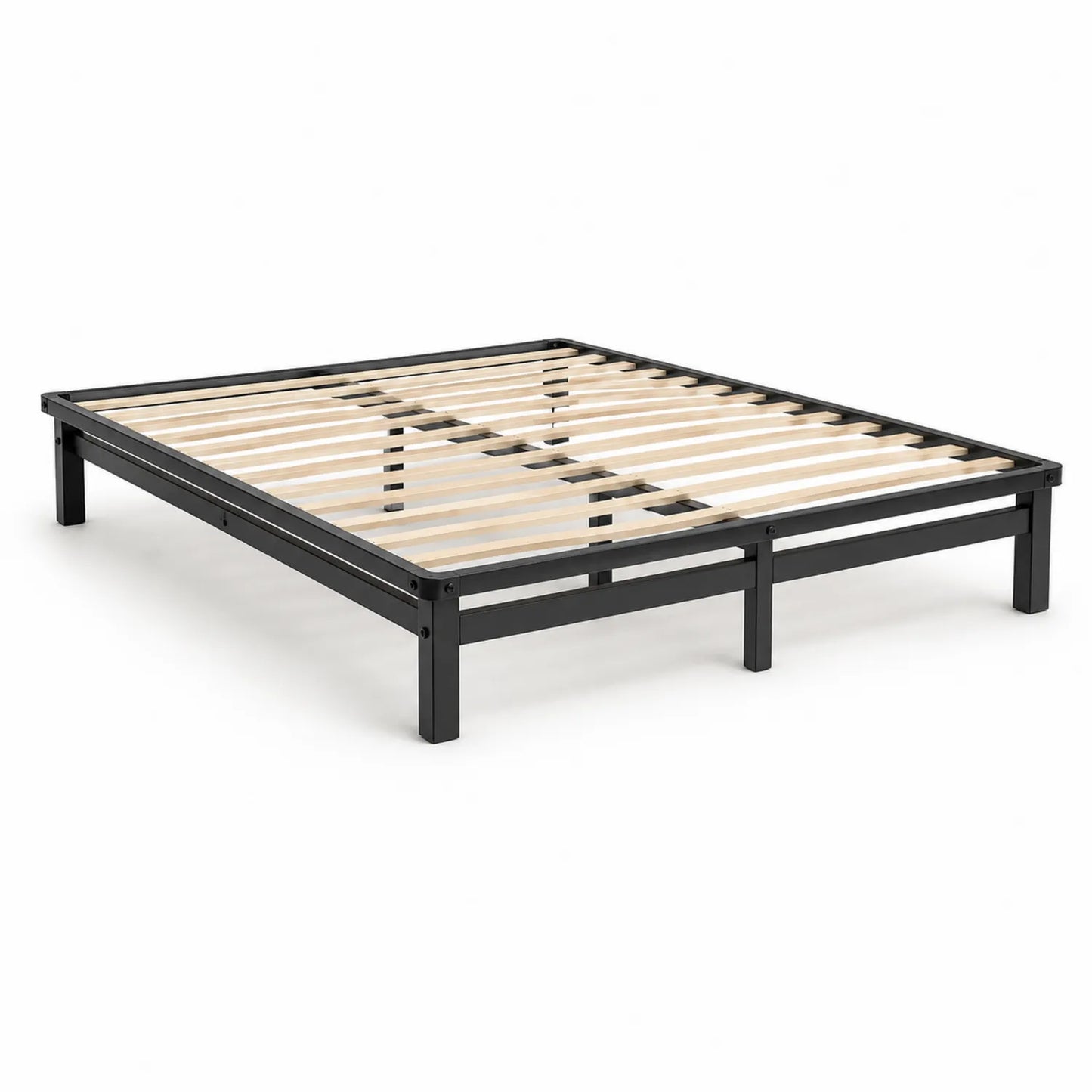 Łóżko metalowe rama 160 x 200 cm stal czarna stelaż drewniany listwowy prostokątne