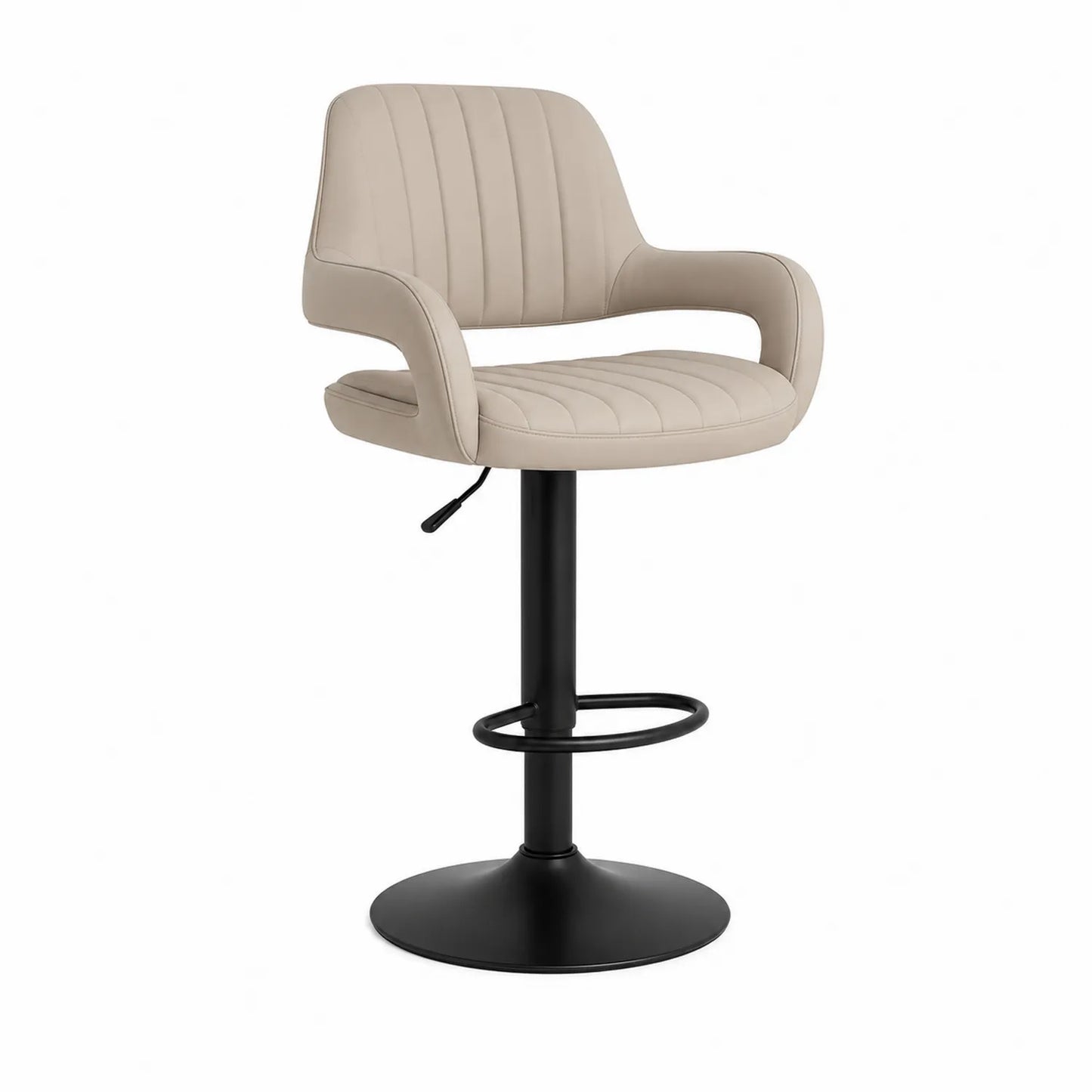 Hoker barowy 55 x 52 x 88-108 cm regulowany PU beżowy czarny stal z oparciem i podłokietnikami