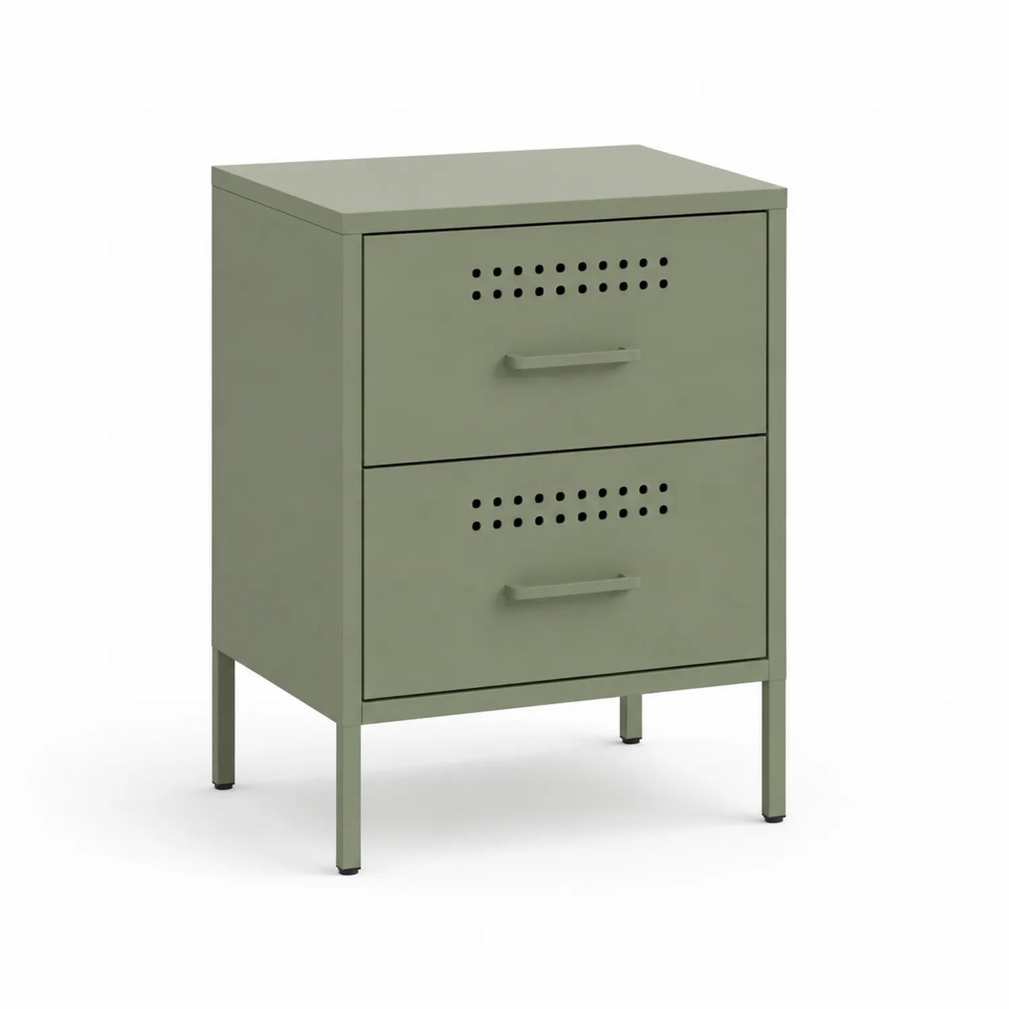Szafka nocna metalowa 40 x 35 x 60 cm stal malowana proszkowo zielona prostokątna z 2 szufladami perforowany front