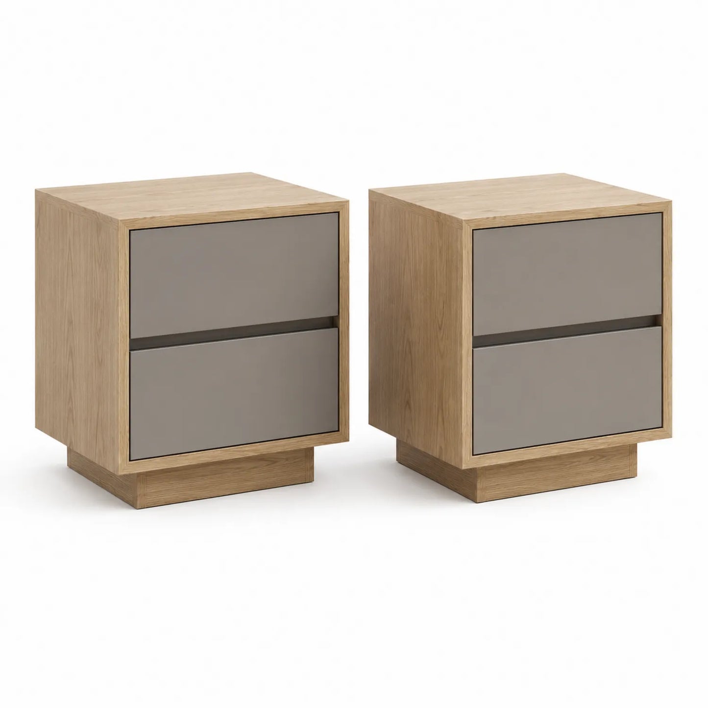Zestaw 2 szafek nocnych 55 x 40 x 55 cm MDF dekor dąb naturalny z szarymi frontami 2 szuflady prostokątne