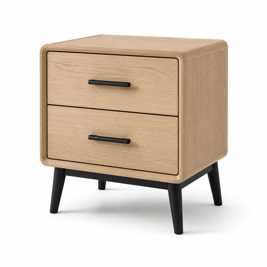 Szafka nocna 50 x 40 x 55 cm MDF fornir dębowy dąb naturalny czarna 2 szuflady stalowe prowadnice