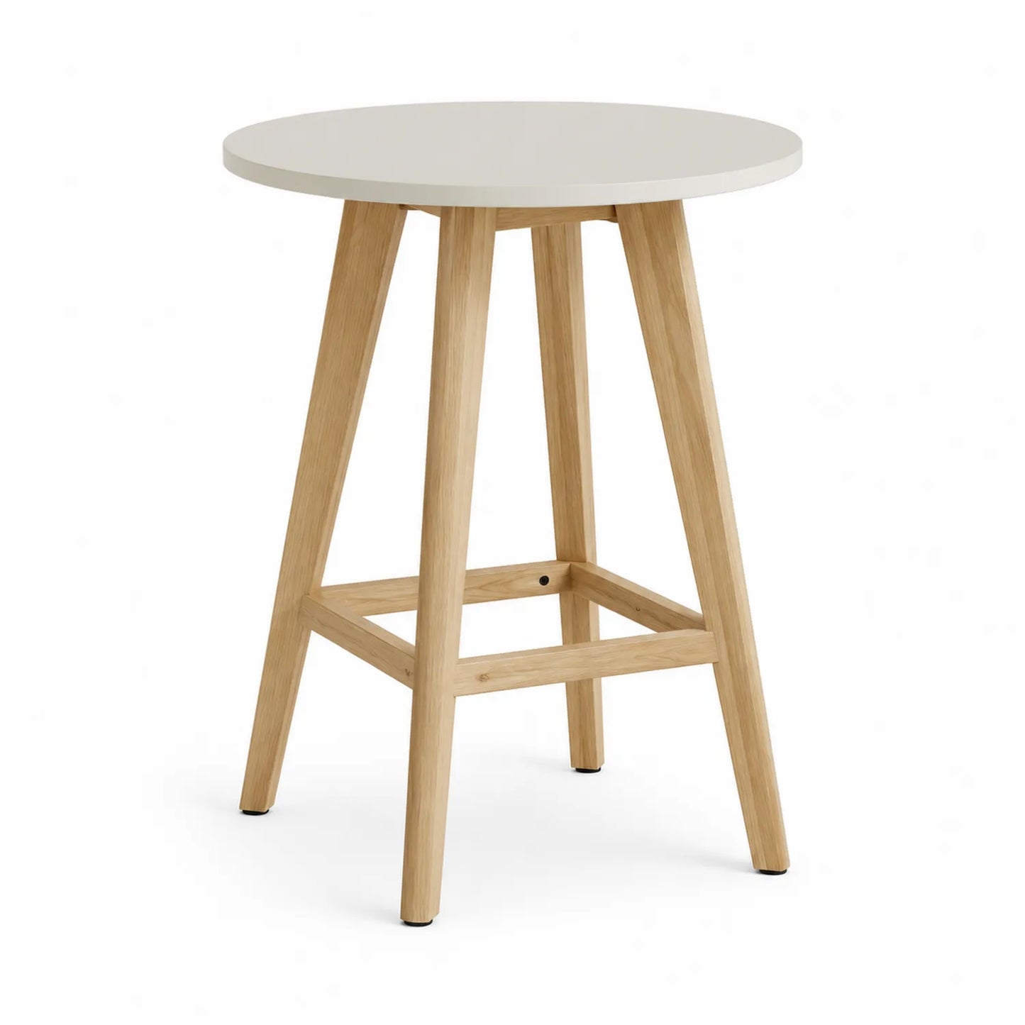 Stół barowy okrągły średnica 80 cm wysokość 105 cm MDF biały drewno kauczukowe jasne drewno