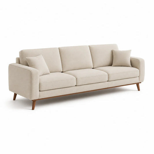 Sofa trzyosobowa tapicerowana 240 x 85 x 85 cm tkanina poliestrowa beżowa drewniane nogi