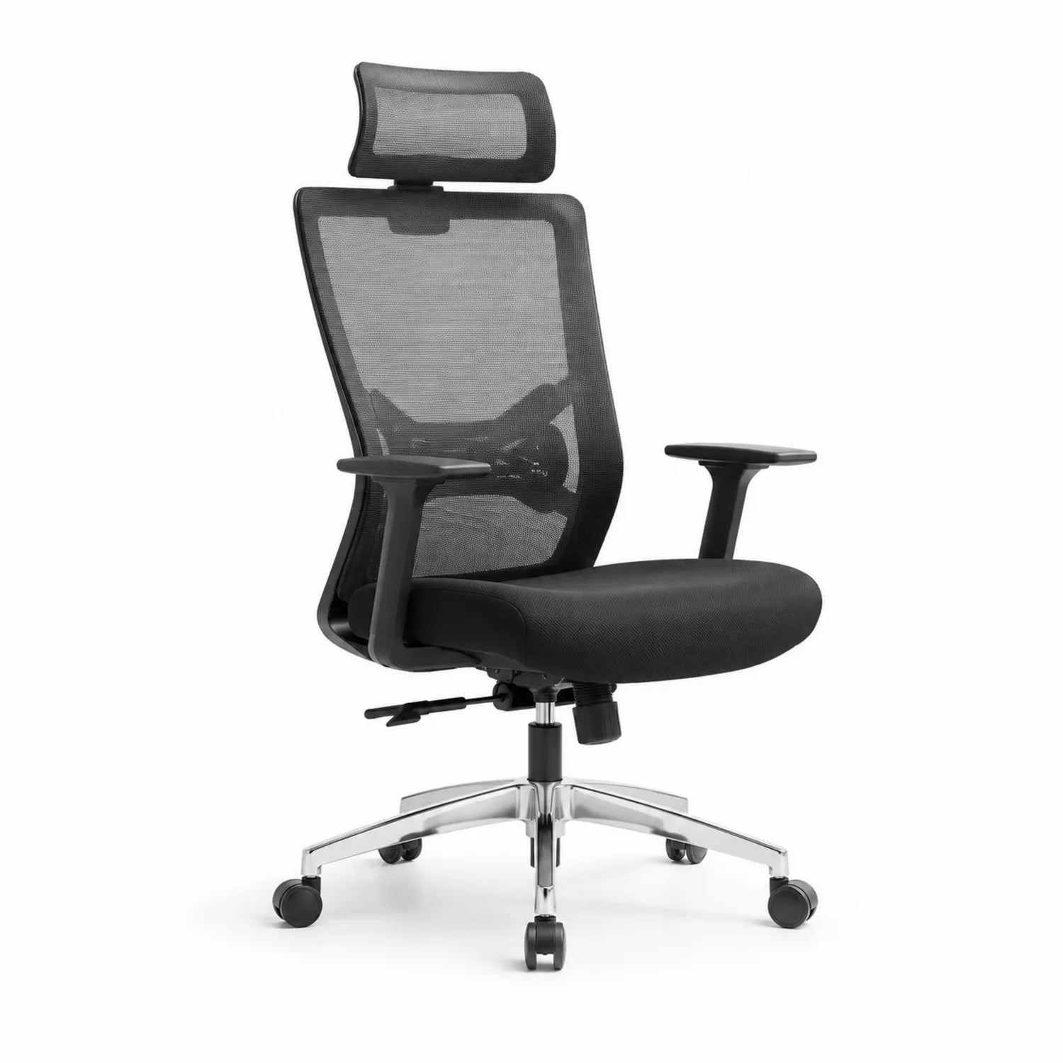 Fotel biurowy obrotowy siatkowy 60 cm x 60 cm x 120 cm czarny ergonomiczny z zagłówkiem i podłokietnikami