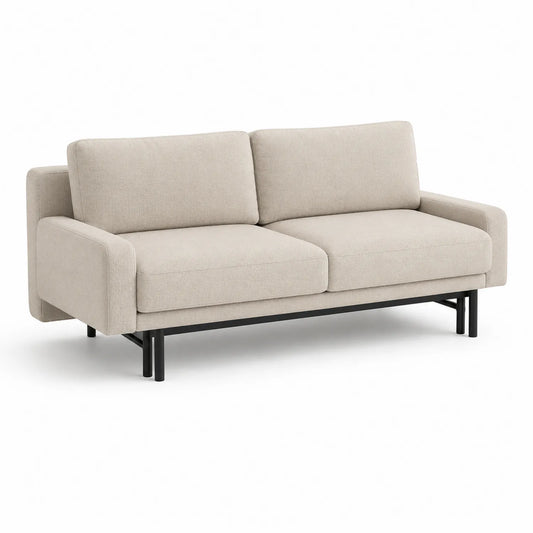 Sofa dwuosobowa 170 x 85 x 85 cm tkanina beżowa metalowe czarne nogi prosta konstrukcja